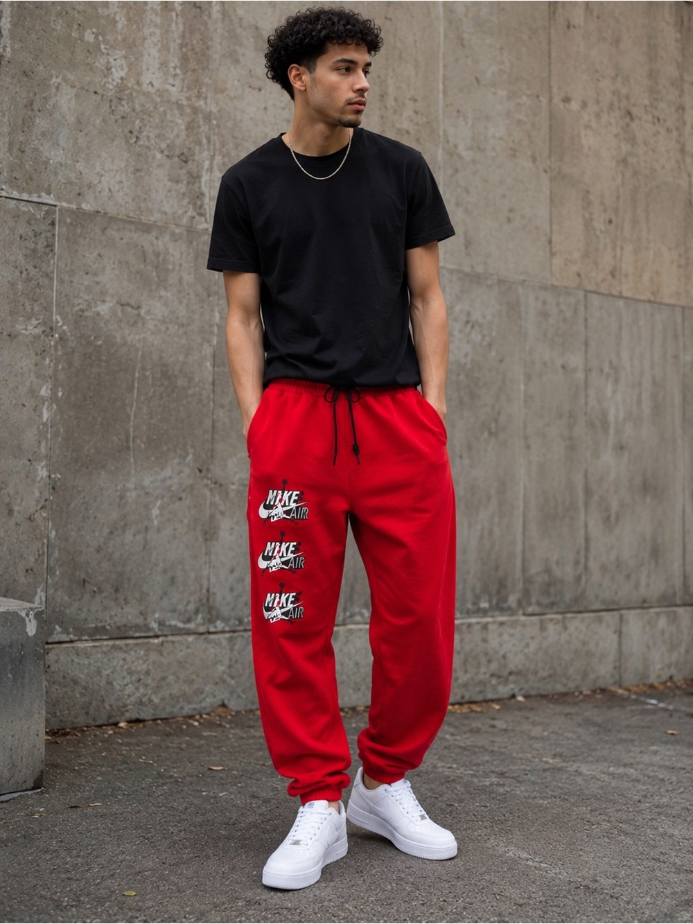 Jordan Red Men's Sweatpants with Side Logo Graphics